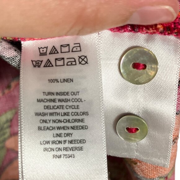 C&C California Womens Linen Button Up Shirt Size 1X Jungle Leopard Summer Resort - Picture 7 of 8